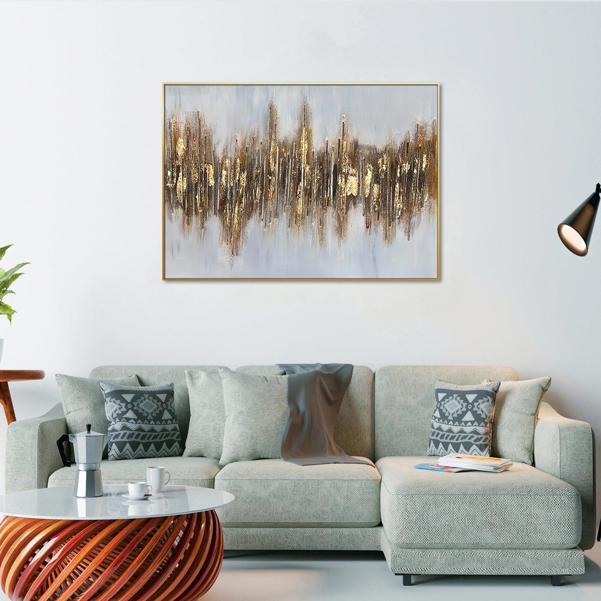 Home Hand Painted "Gilded Horizon" Oil Painting 40"H X 60"W Grey Gold Canvas