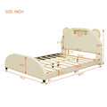 Full Size Upholstered Platform Bed With Bear Shaped Headboard And Embedded Light Stripe, Velvet, Beige Beige Velvet