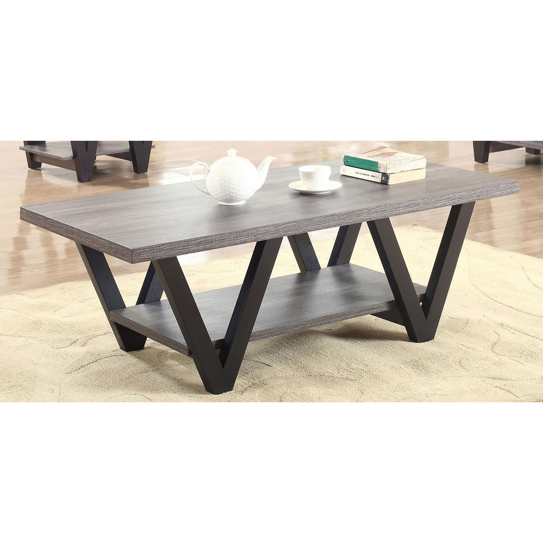 Black And Grey Angled Leg Coffee Table Grey Gray Primary Living Space Contemporary,Modern Rectangular Coffee & End Tables Wood