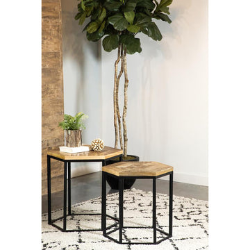 Natural And Black 2 Piece Nesting Table Brown Primary Living Space Farmhouse,Rustic Tabeltop Mango Coffee & End Tables Wood Hairpin