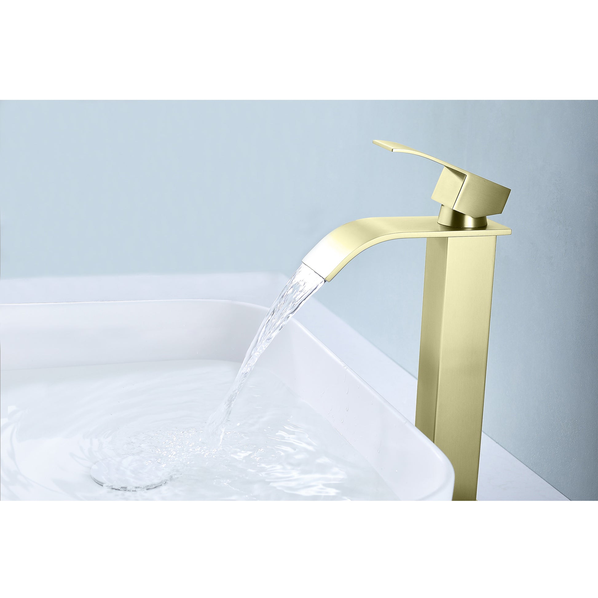 Waterfall Spout Single Handle Bathroom Sink Faucet Brushed Gold Stainless Steel