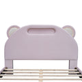 Full Size Upholstered Platform Bed With Bear Shaped Headboard And Embedded Light Stripe, Velvet, Pink Pink Velvet