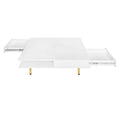 Exquisite High Gloss Coffee Table With 4 Golden Legs And 2 Small Drawers, 2 Tier Square Center Table For Living Room, White White Primary Living Space Particle Board