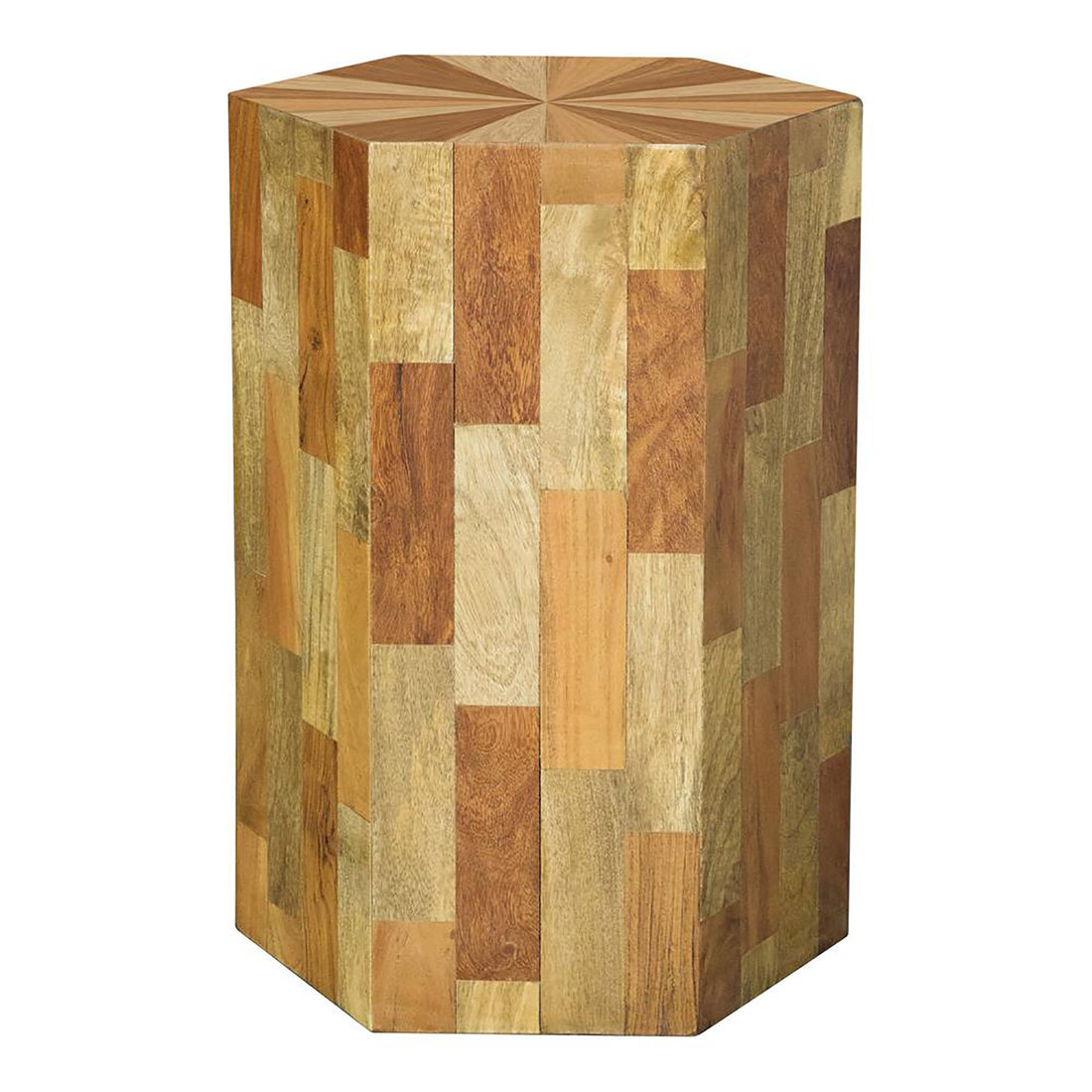 Natural Hexagon Shape Accent Table Brown Primary Living Space Contemporary,Modern Freestanding Acacia Coffee & End Tables Wood Pedestal