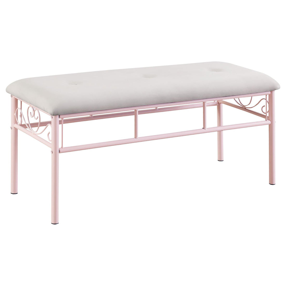 Powder Pink Bench Pink Microfiber Or Microsuede Bedroom White Traditional Metal