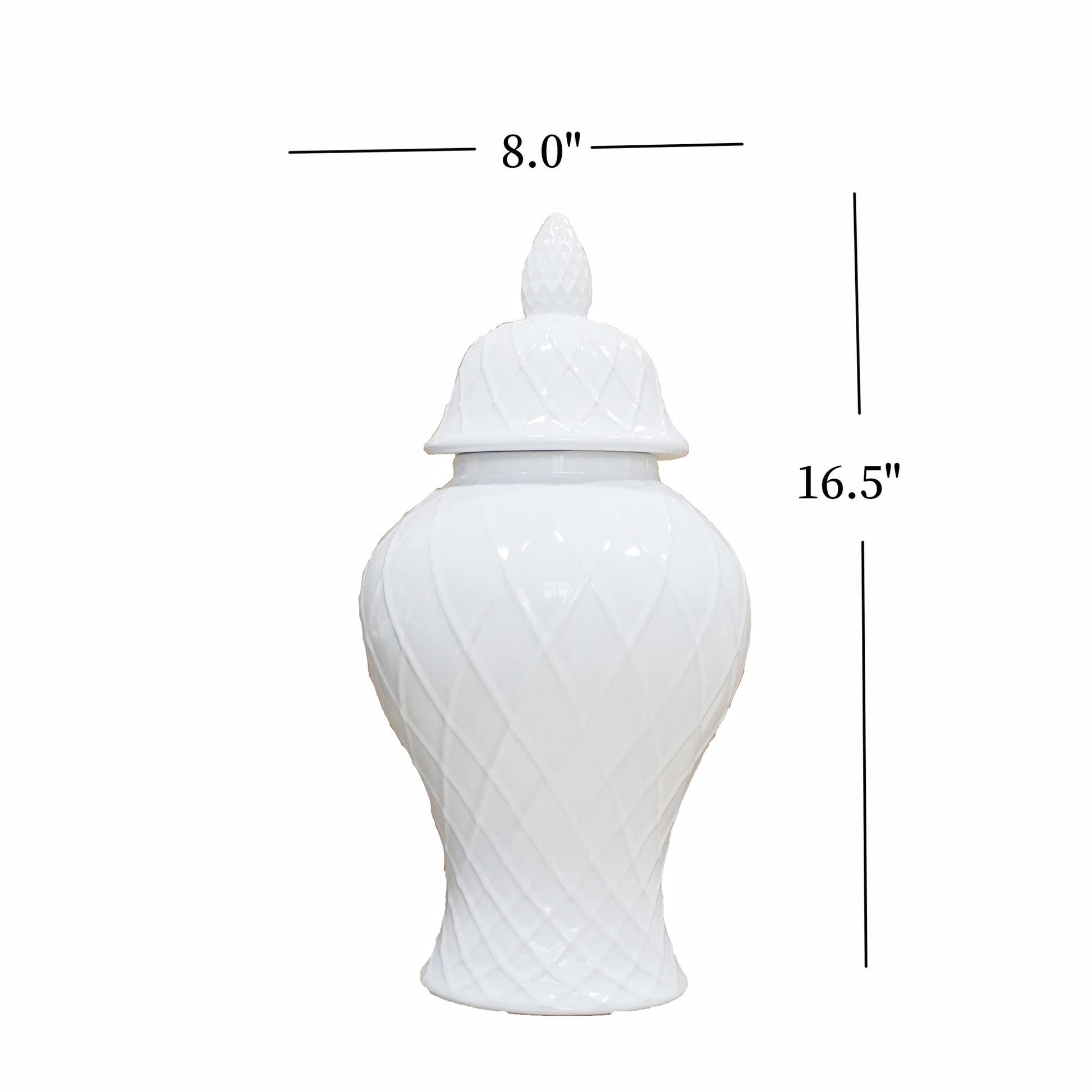 Elegant White Ceramic Ginger Jar With Decorative Design White Ceramic