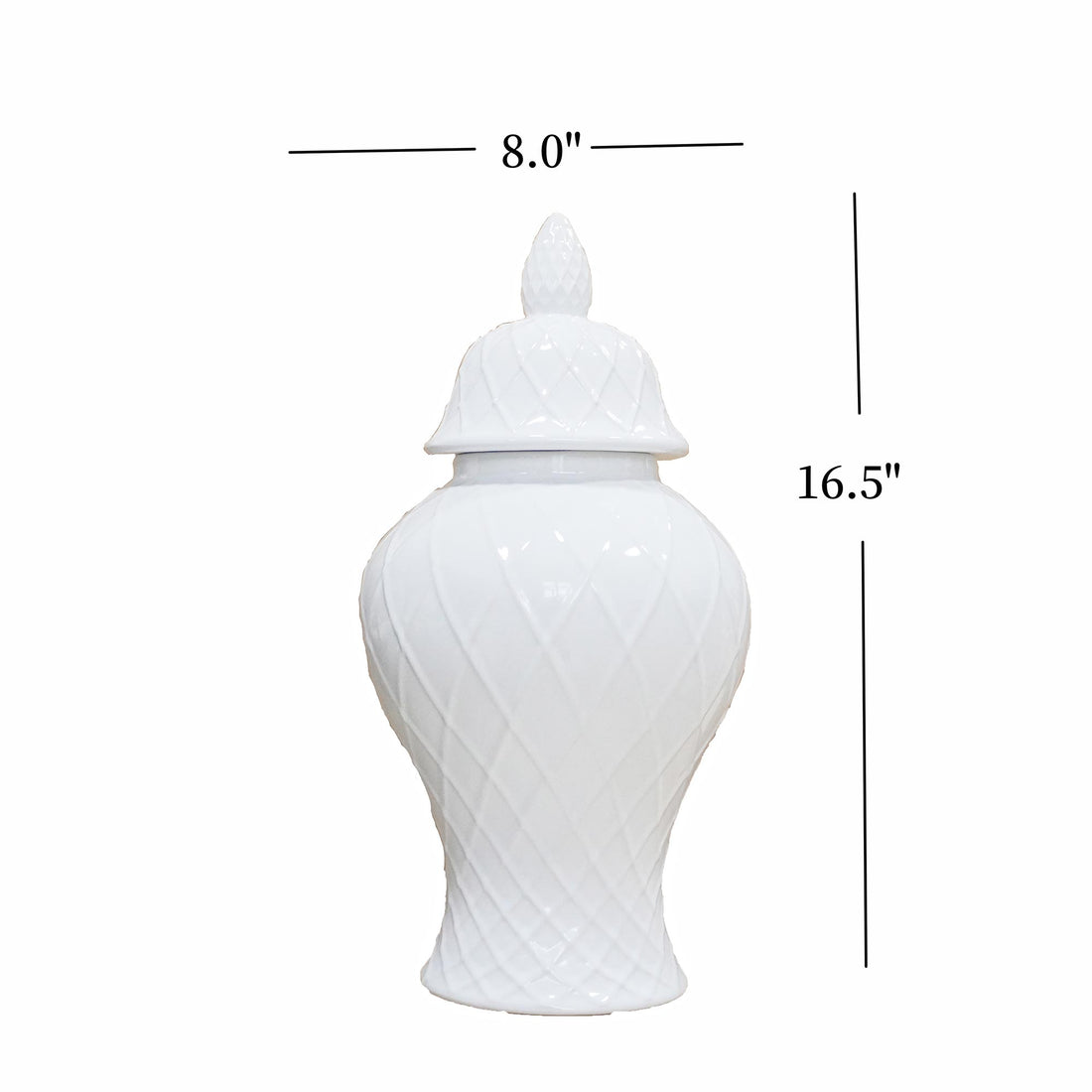 Elegant White Ceramic Ginger Jar With Decorative Design White Ceramic