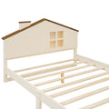 Full Size Wood Platform Bed With House Shaped Headboard And Built In Led, Walnut Milk White Box Spring Not Required Full White Wood Bedroom Solid Wood Mdf