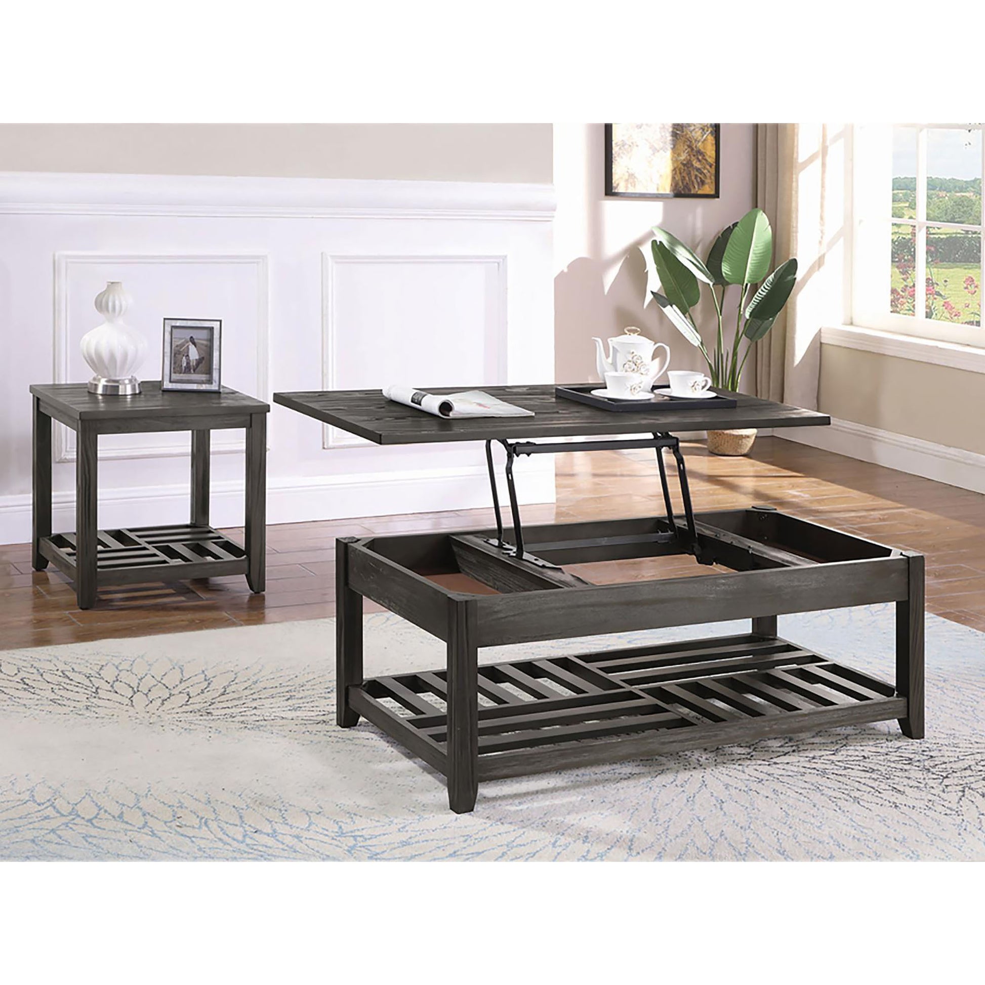 Grey Lift Top Coffee Table Grey Gray Primary Living Space Transitional Pine Rectangular Shelves Coffee & End Tables Wood