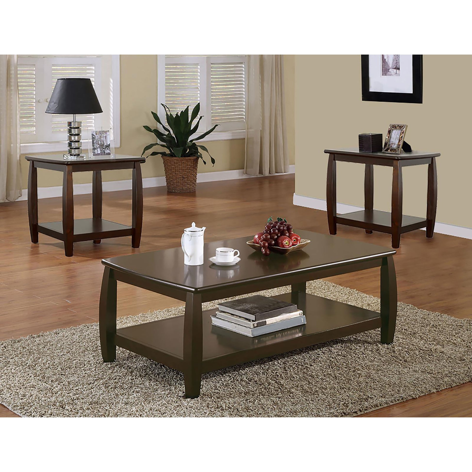 Cappuccino Rectangular Coffee Table Brown Primary Living Space Transitional Rectangular Shelves Coffee & End Tables Wood