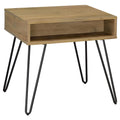 Golden Oak And Black Square End Table Brown Primary Living Space Industrial Square Open Storage Coffee & End Tables Powder Coated Wood Hairpin