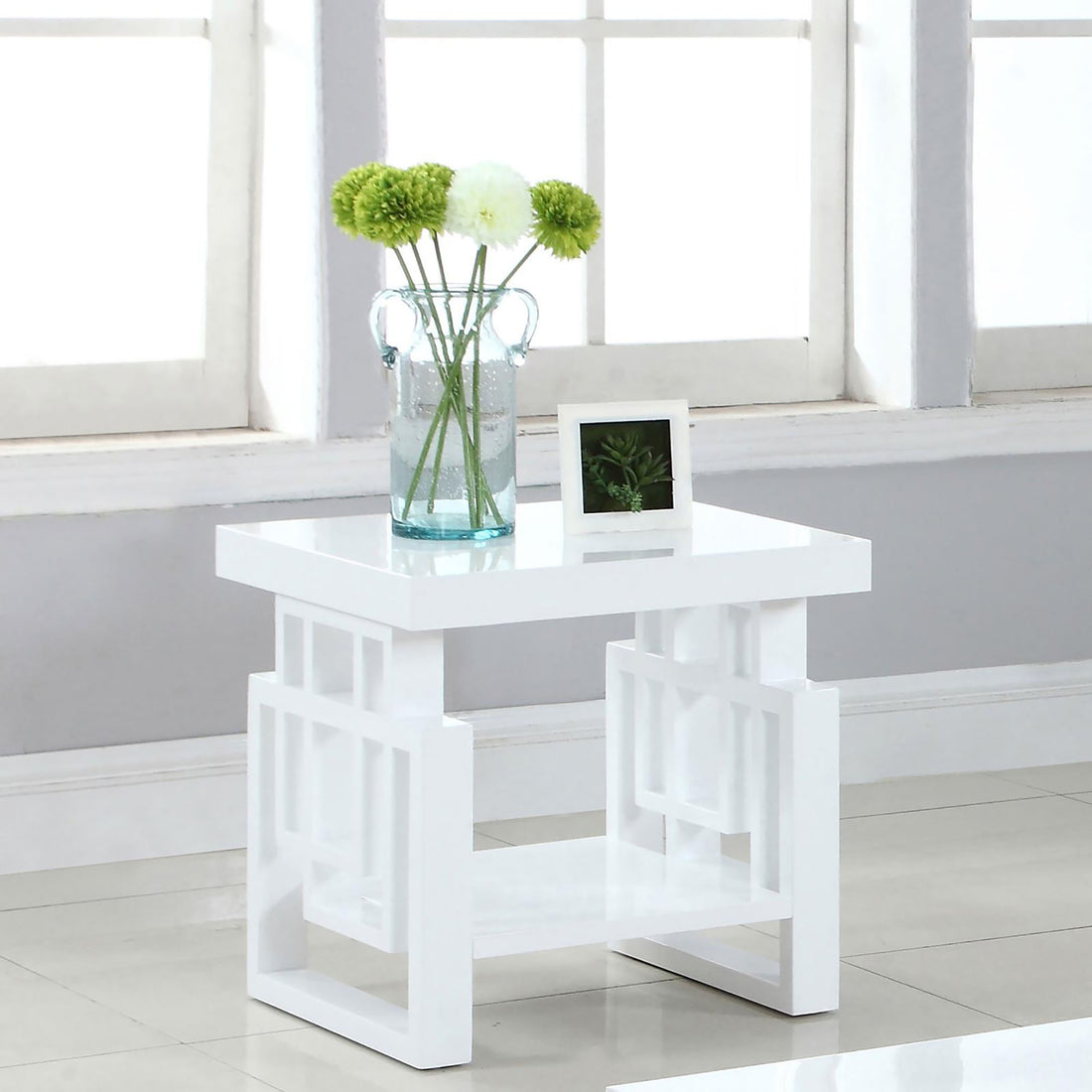 High Glossy White Rectangular End Table White Primary Living Space Transitional Rectangular Shelves Coffee & End Tables Glossy Wood