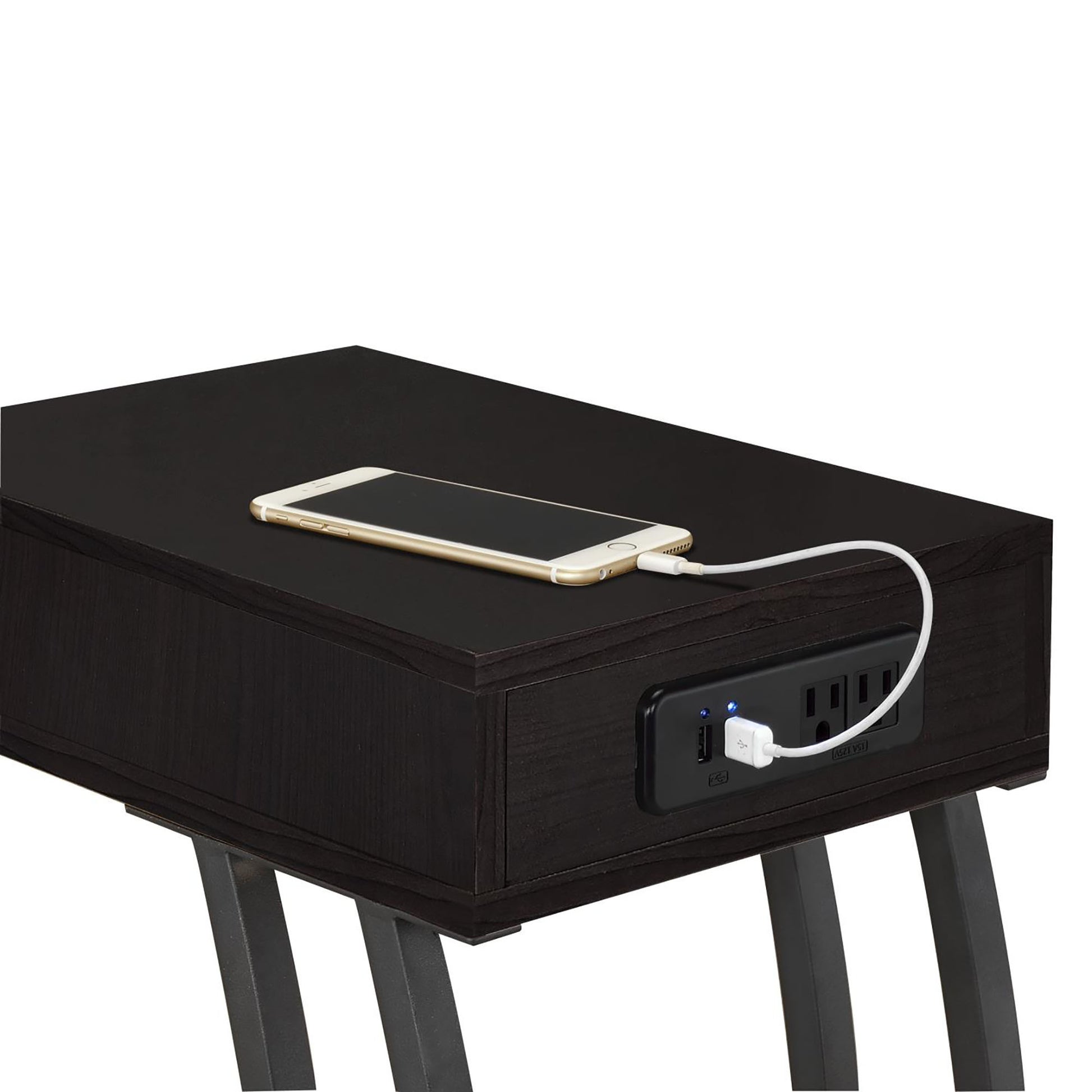 Cappuccino And Gunmetal Hi Tech Accent Table Brown Built In Outlets Or Usb Primary Living Space Contemporary,Modern Rectangular Drawers Coffee & End Tables Wood