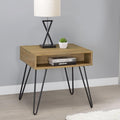 Golden Oak And Black Square End Table Brown Primary Living Space Industrial Square Open Storage Coffee & End Tables Powder Coated Wood Hairpin