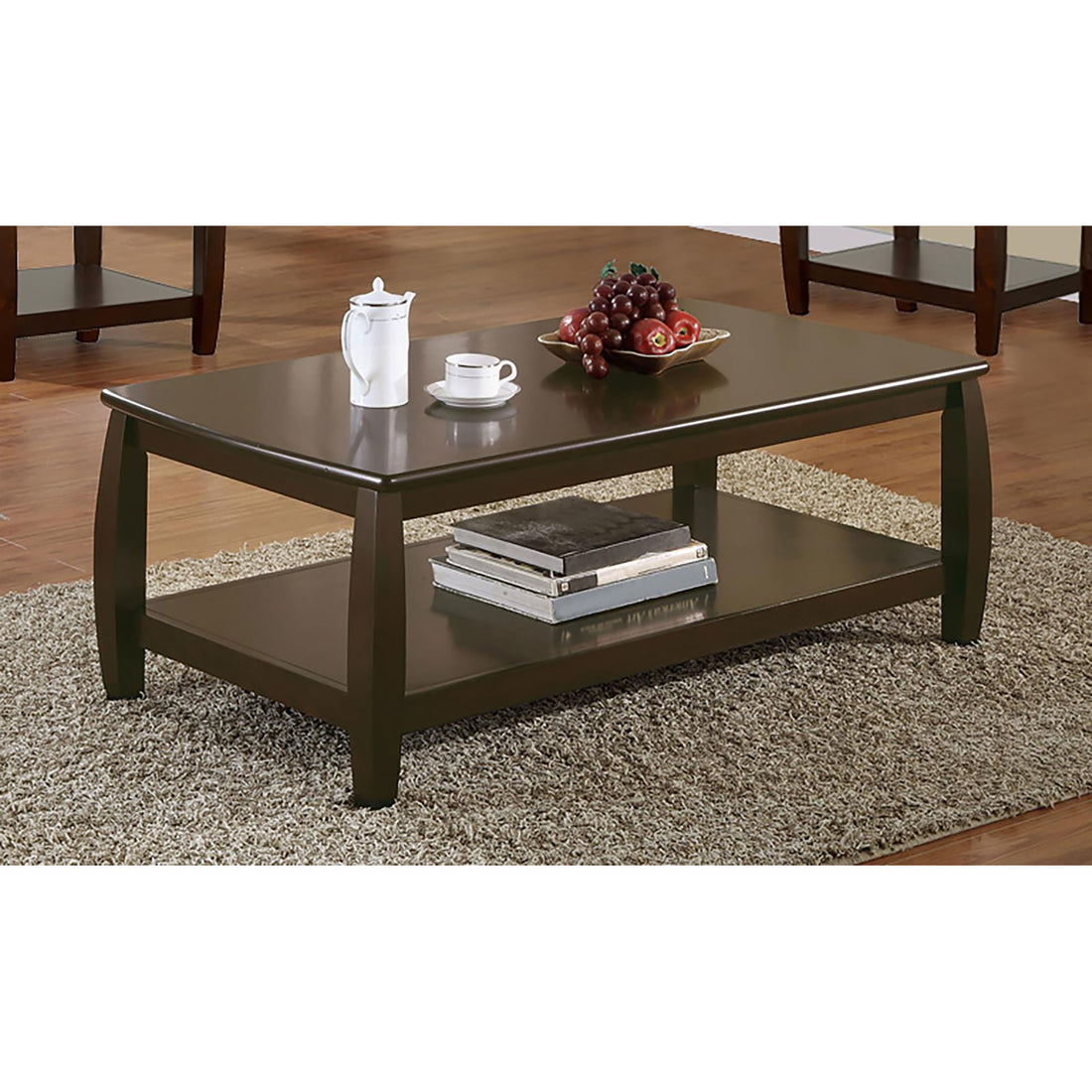 Cappuccino Rectangular Coffee Table Brown Primary Living Space Transitional Rectangular Shelves Coffee & End Tables Wood