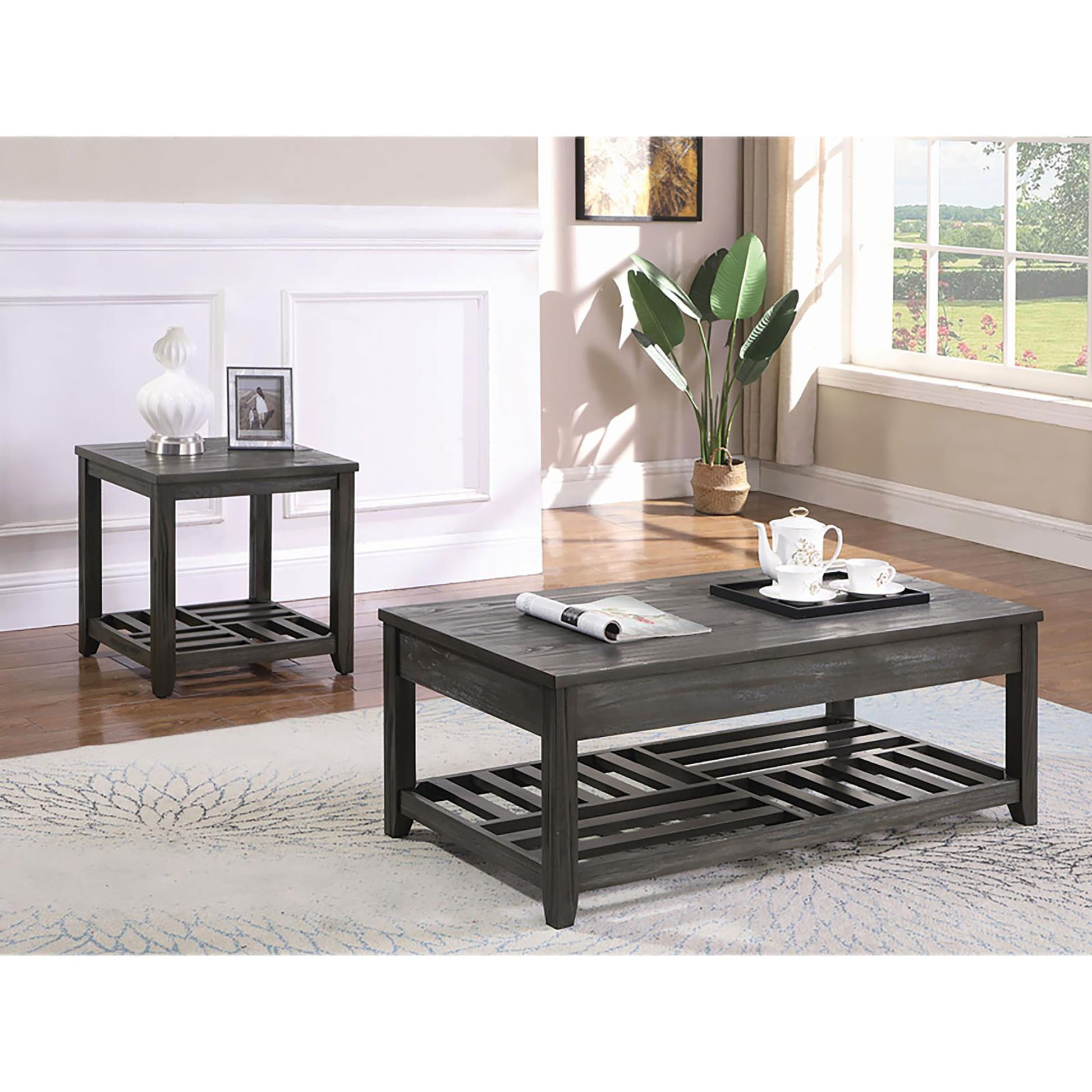 Grey Lift Top Coffee Table Grey Gray Primary Living Space Transitional Pine Rectangular Shelves Coffee & End Tables Wood