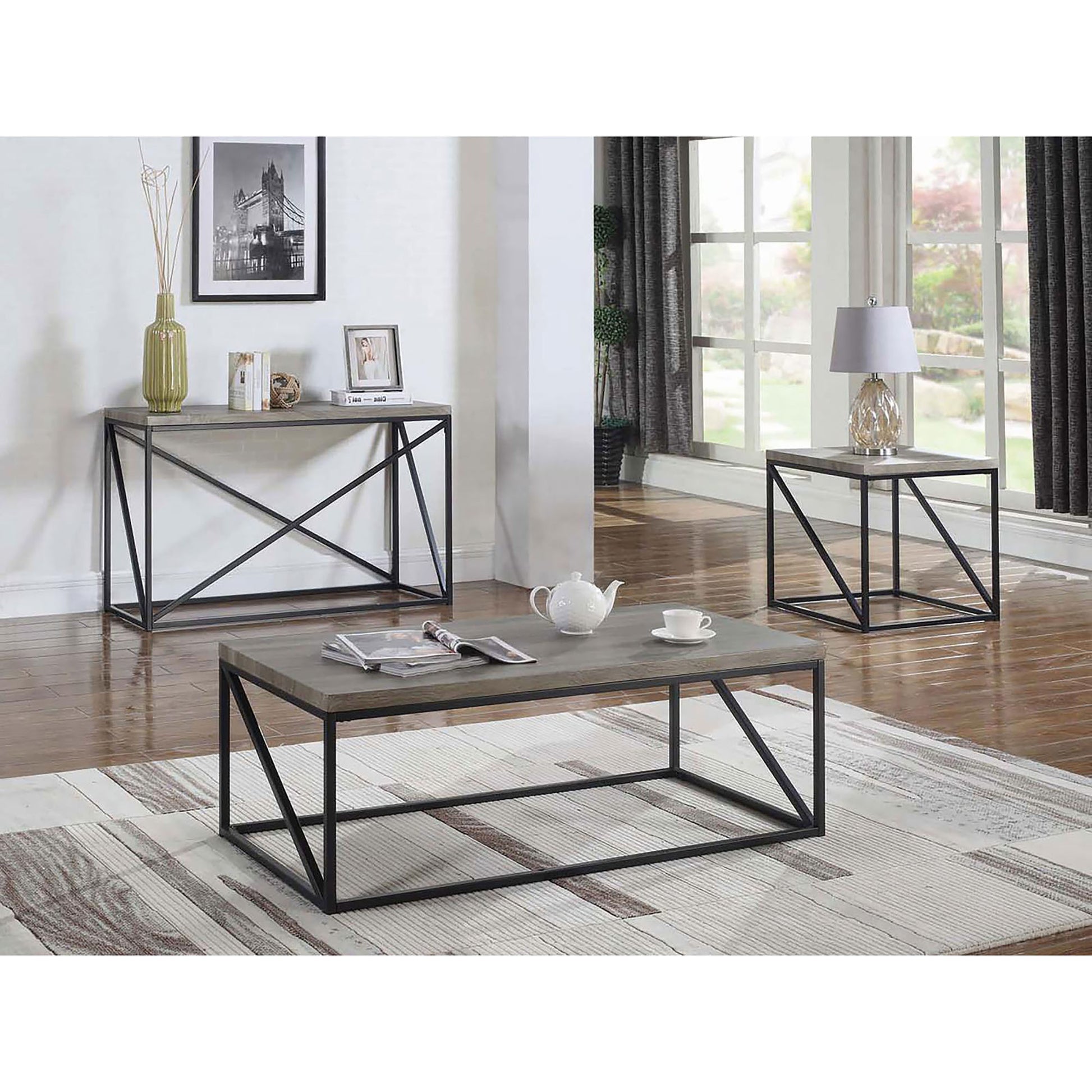 Sonoma Grey And Black Rectangular Sofa Table Grey Primary Living Space Industrial Rectangular Coffee & End Tables Metal