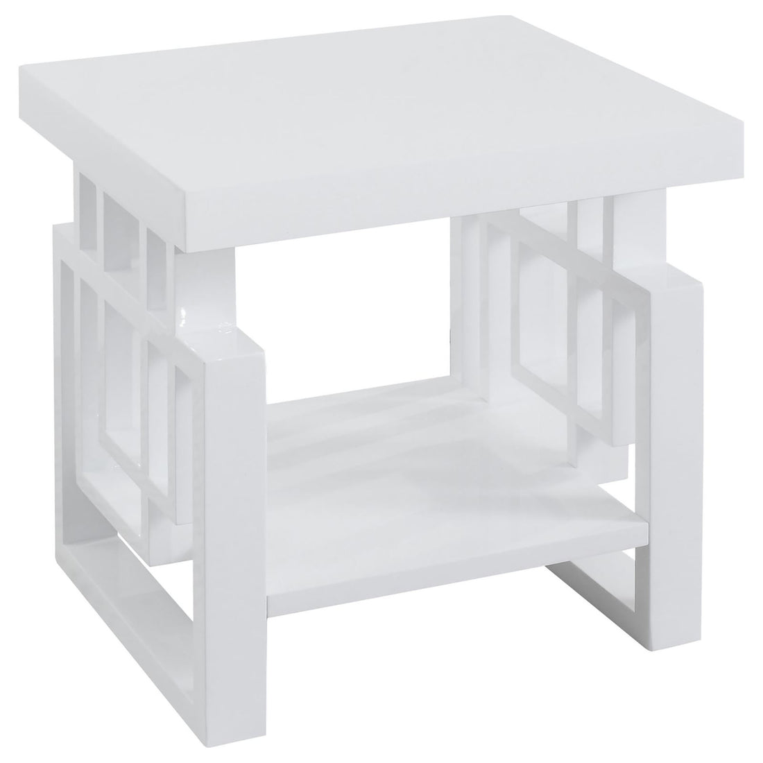 High Glossy White Rectangular End Table White Primary Living Space Transitional Rectangular Shelves Coffee & End Tables Glossy Wood