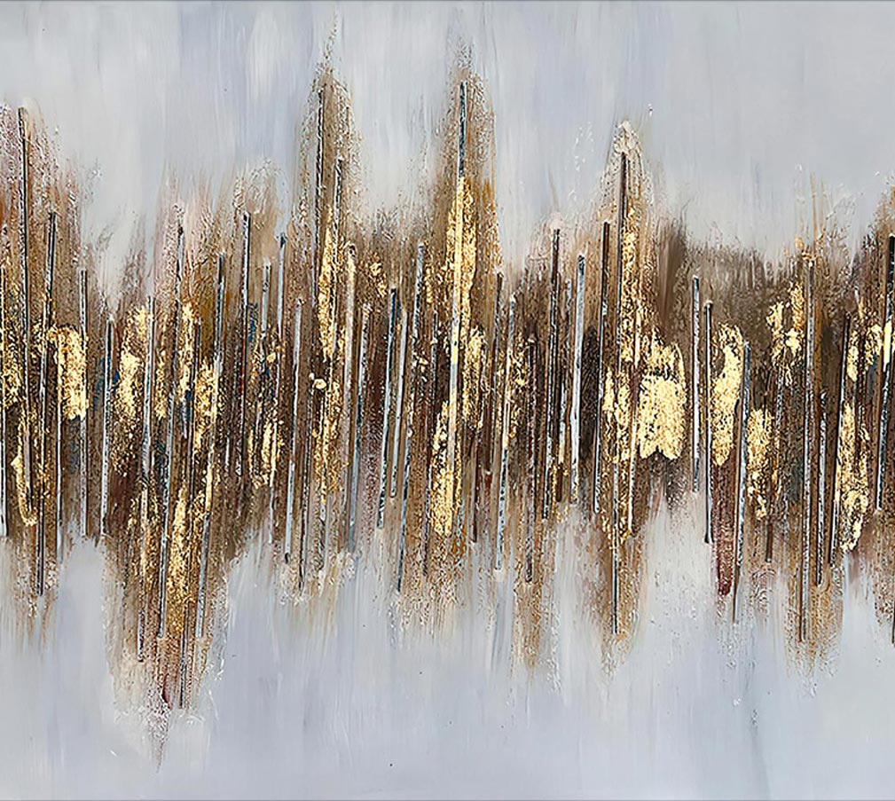 Home Hand Painted "Gilded Horizon" Oil Painting 40"H X 60"W Grey Gold Canvas