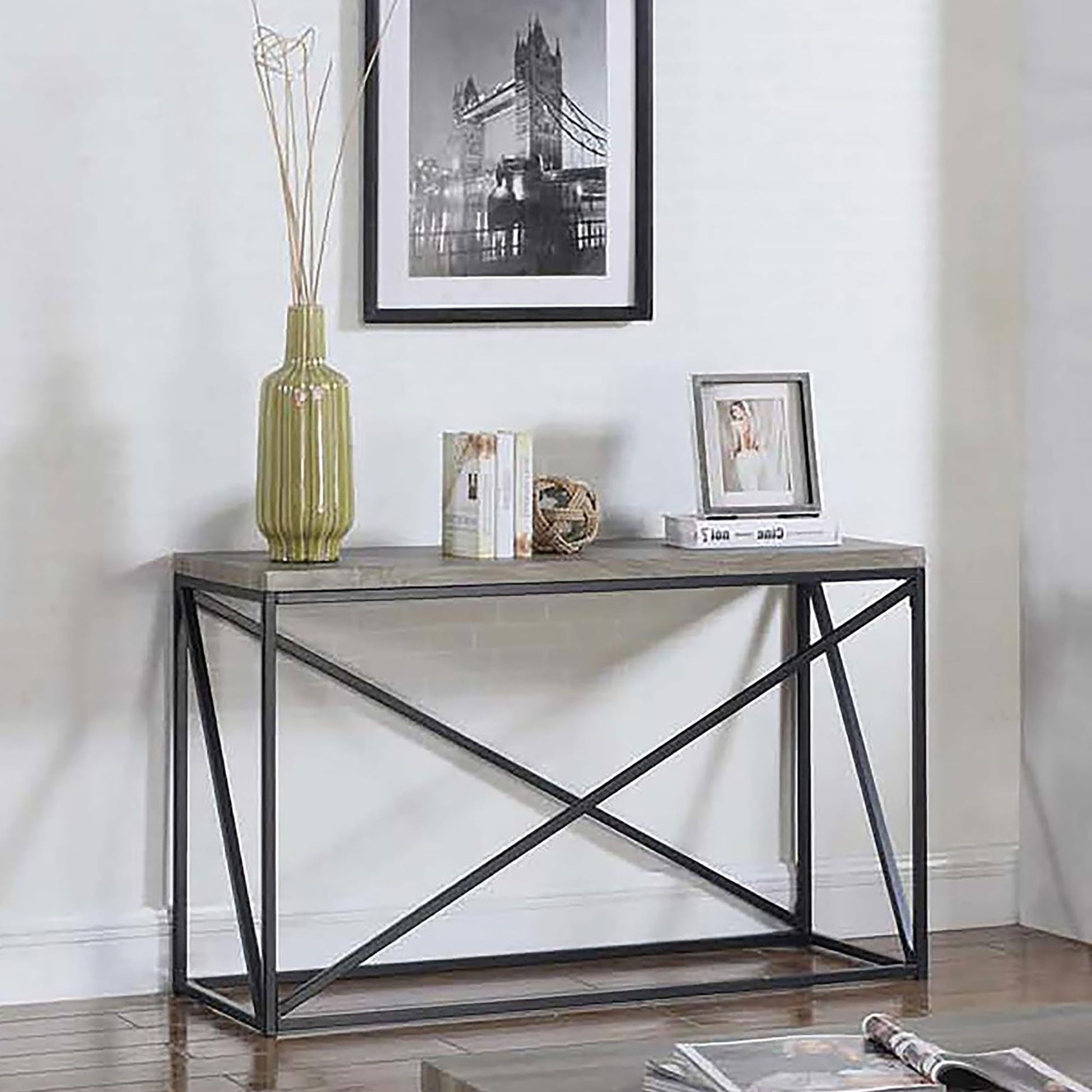 Sonoma Grey And Black Rectangular Sofa Table Grey Primary Living Space Industrial Rectangular Coffee & End Tables Metal