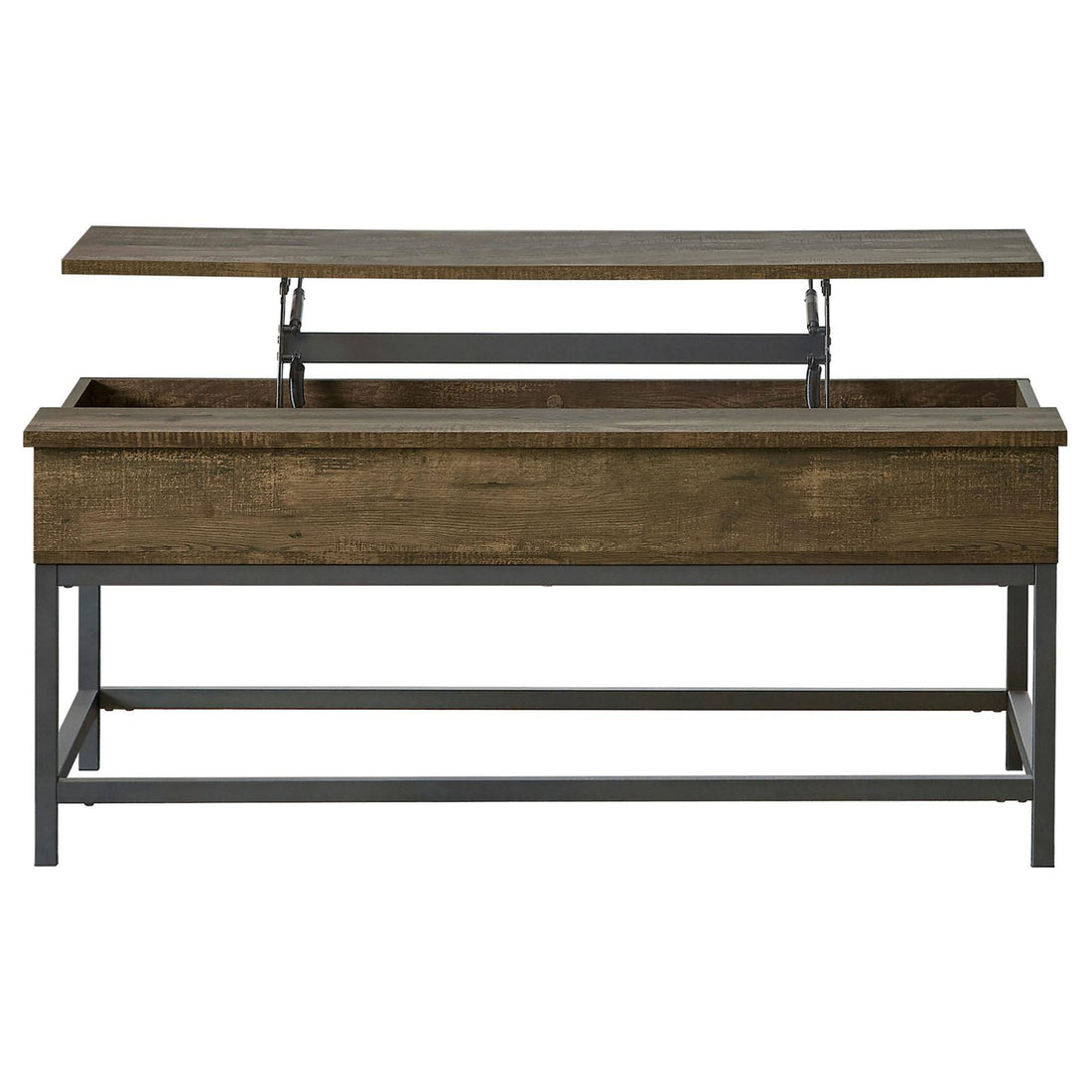 Brown Oak And Sandy Black Lift Top Coffee Table Brown Primary Living Space Industrial Manual Rectangular Coffee & End Tables Wood