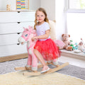 Kids Ride On Rocking Horse Toddler Plush Toy With Realistic Sounds And Swinging Tail For 3 Years Old Children Pink Wood