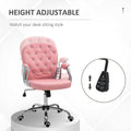 Pu Leather Home Office Chair, Button Tufted Desk Chair With Padded Armrests, Adjustable Height And Swivel Wheels, Pink Pink Faux Leather