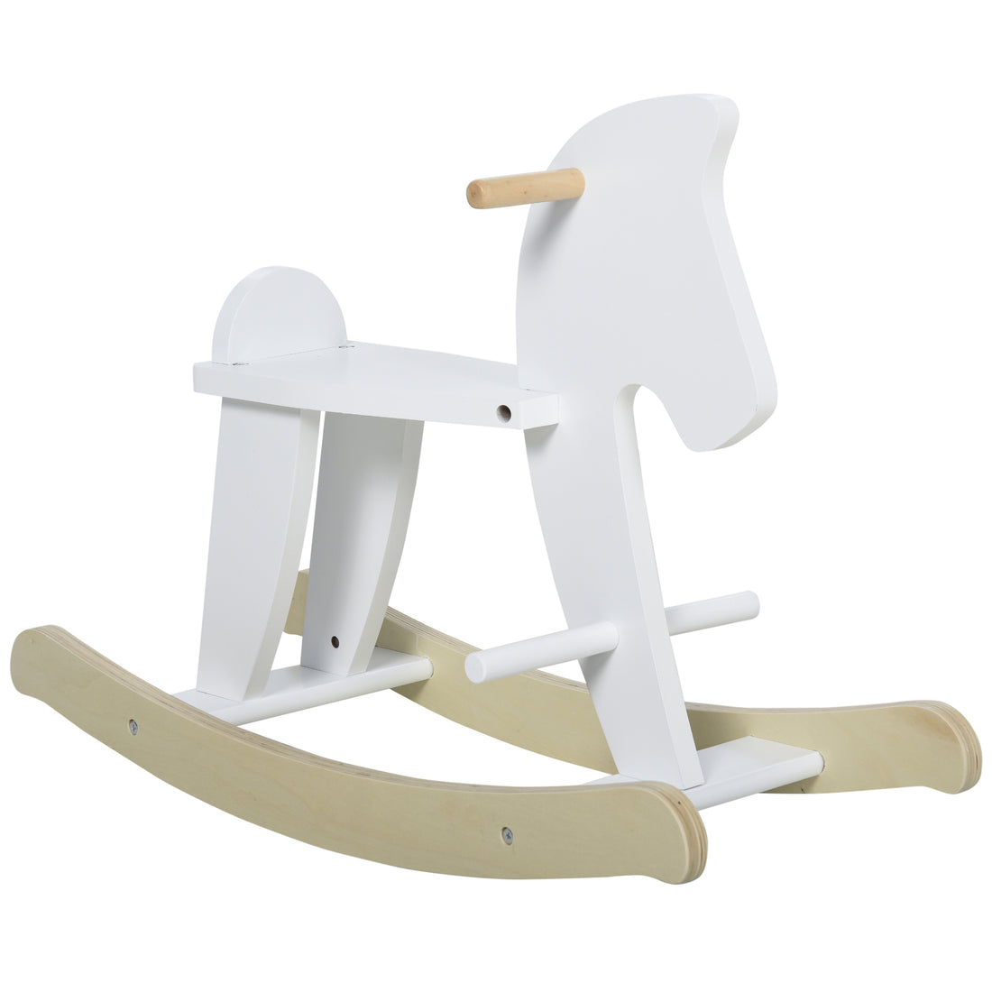 Wooden Rocking Horse Toddler Baby Ride On Toys For Kids 1 3 Years With Classic Design & Solid Workman, White White Wood