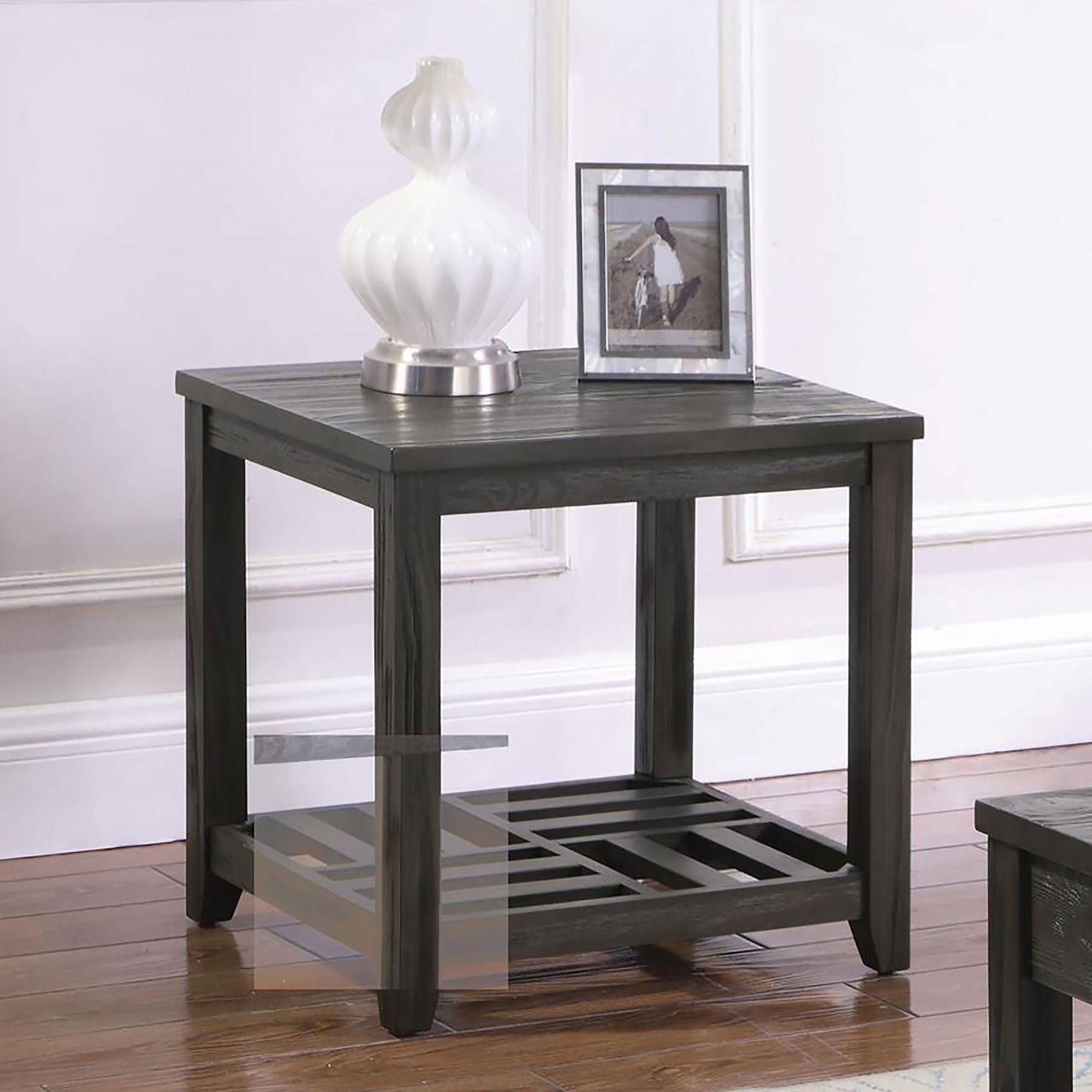 Grey Rectangular End Table Grey Gray Primary Living Space Transitional Tabeltop Pine Rectangular Shelves Coffee & End Tables Wood