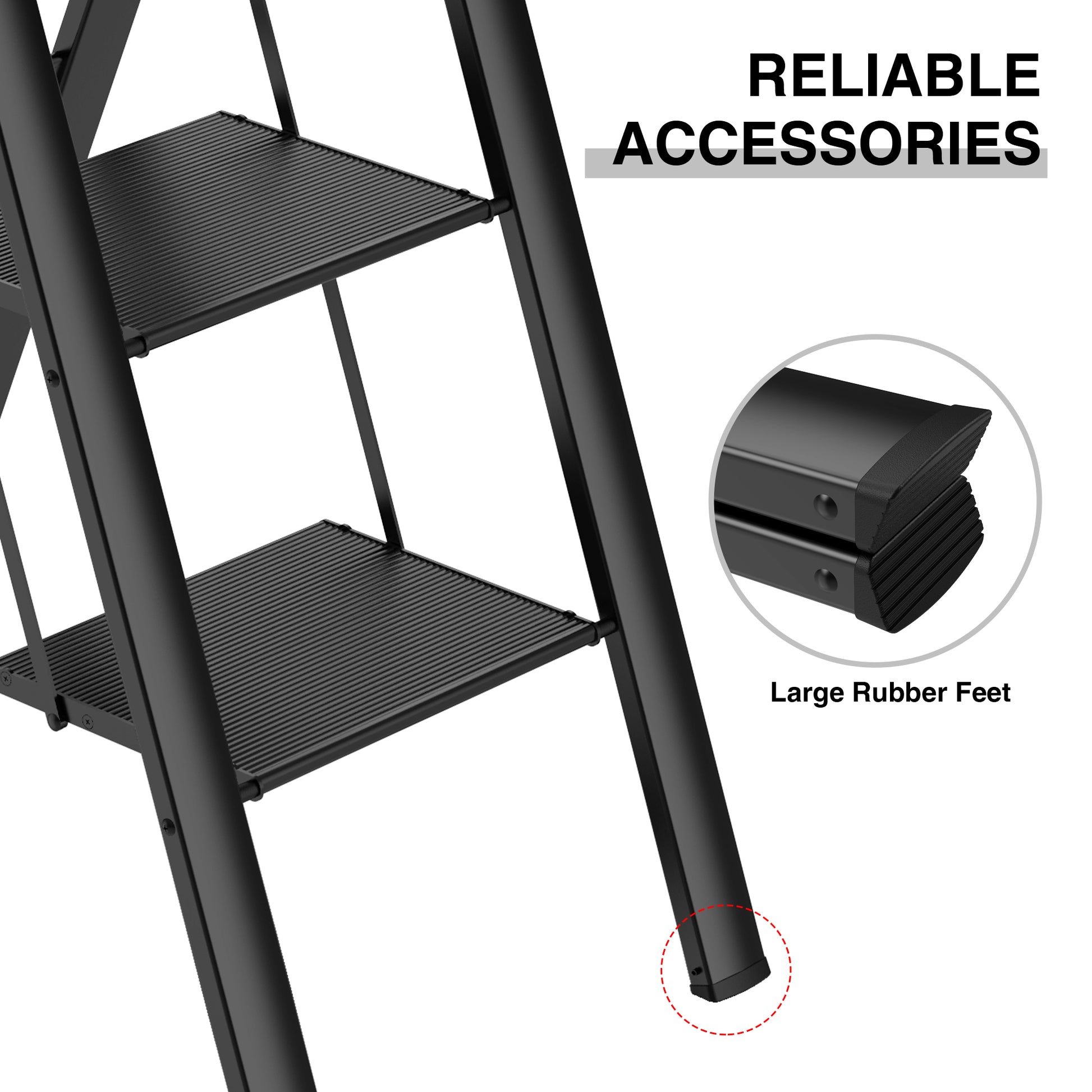 4 Step Ladder, Retractable Handgrip Folding Step Stool With Anti Slip Wide Pedal, Aluminum Step Ladders 4 Steps, 300Lbs Safety Household Ladder Black Aluminium