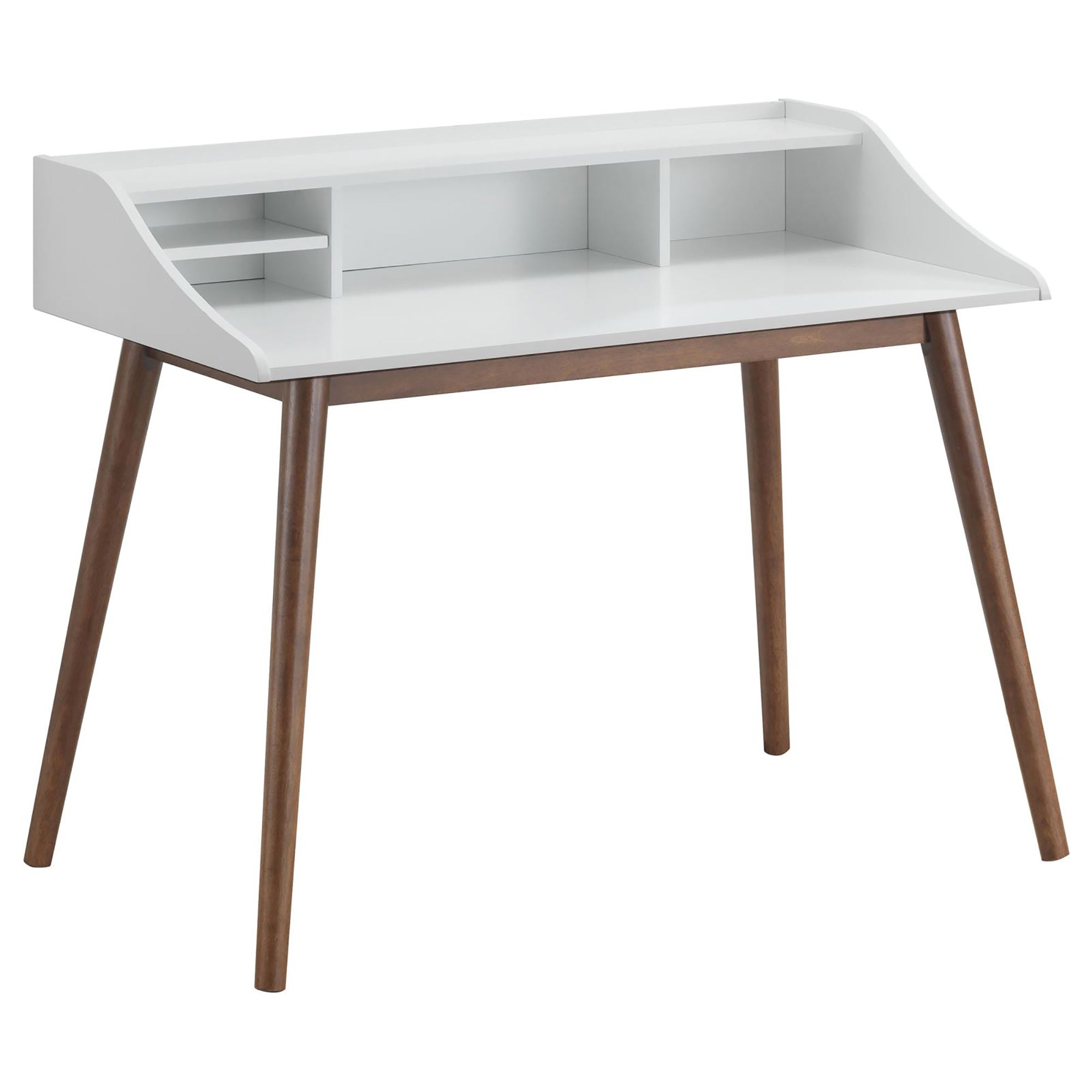 White and Walnut Writing Desk with Tapered Legs
