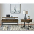 Brown Oak And Sandy Black Square End Table Brown Primary Living Space Industrial Square Drawers Coffee & End Tables Wood