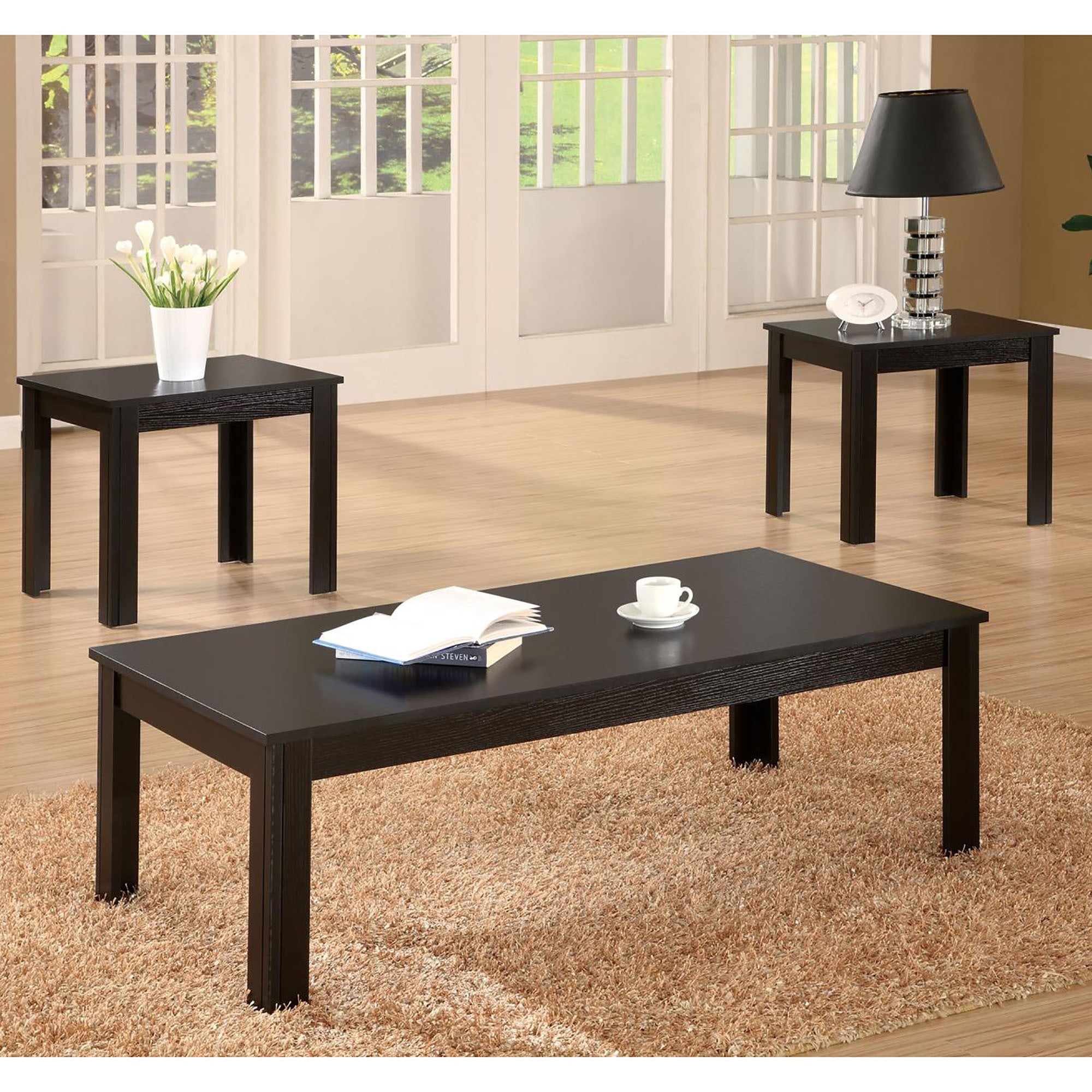 Black 3 Piece Rectangle Occasional Set Black Primary Living Space Transitional Tabeltop Rectangular Coffee & End Tables Wood