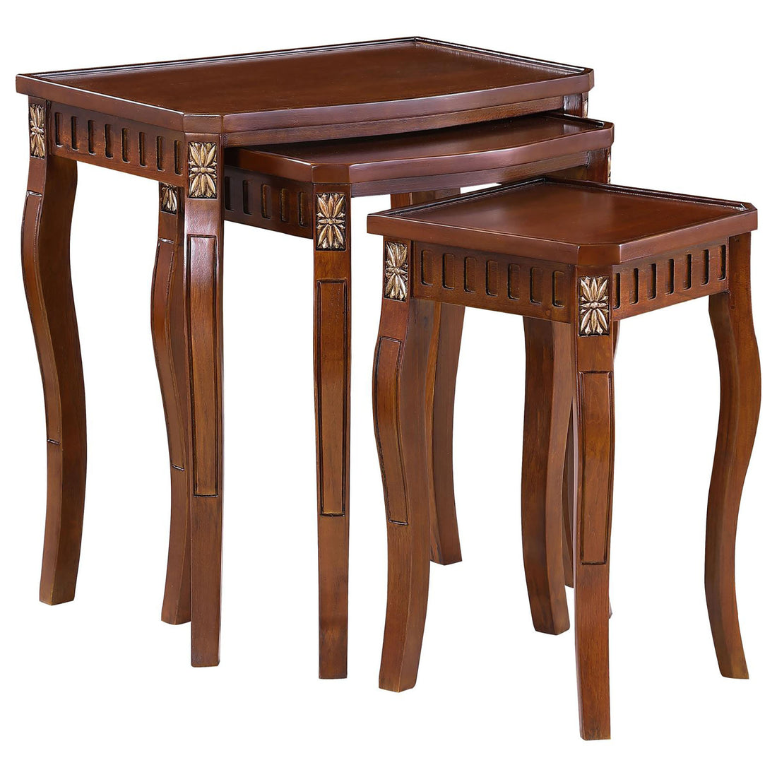 3 Piece Curved Leg Nesting Table Set Brown Brown Primary Living Space Traditional Tabeltop Coffee & End Tables Wood