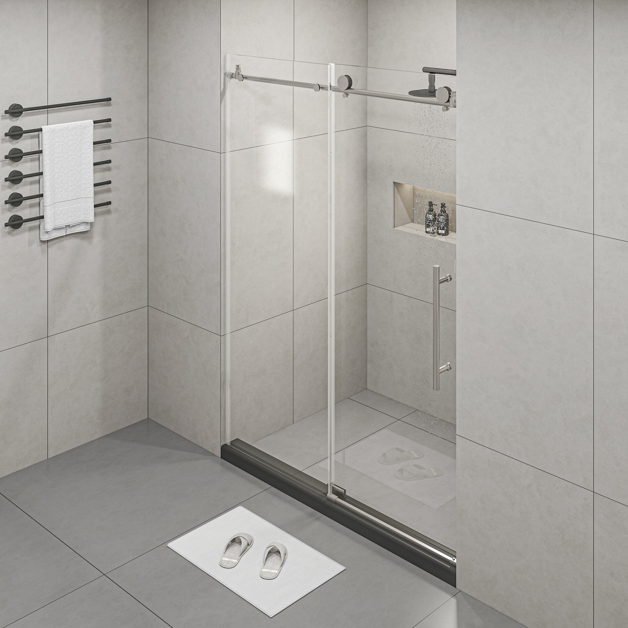 Frameless Shower Doors 60" Width x 76"Height with 5 brushed nickel-bathroom-american