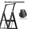 4 Step Ladder, Retractable Handgrip Folding Step Stool With Anti Slip Wide Pedal, Aluminum Step Ladders 4 Steps, 300Lbs Safety Household Ladder Black Aluminium