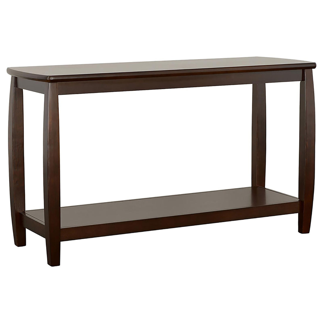 Cappuccino Rectangular Sofa Table Brown Espresso Primary Living Space Transitional Tabeltop Rectangular Shelves Console Tables Wood