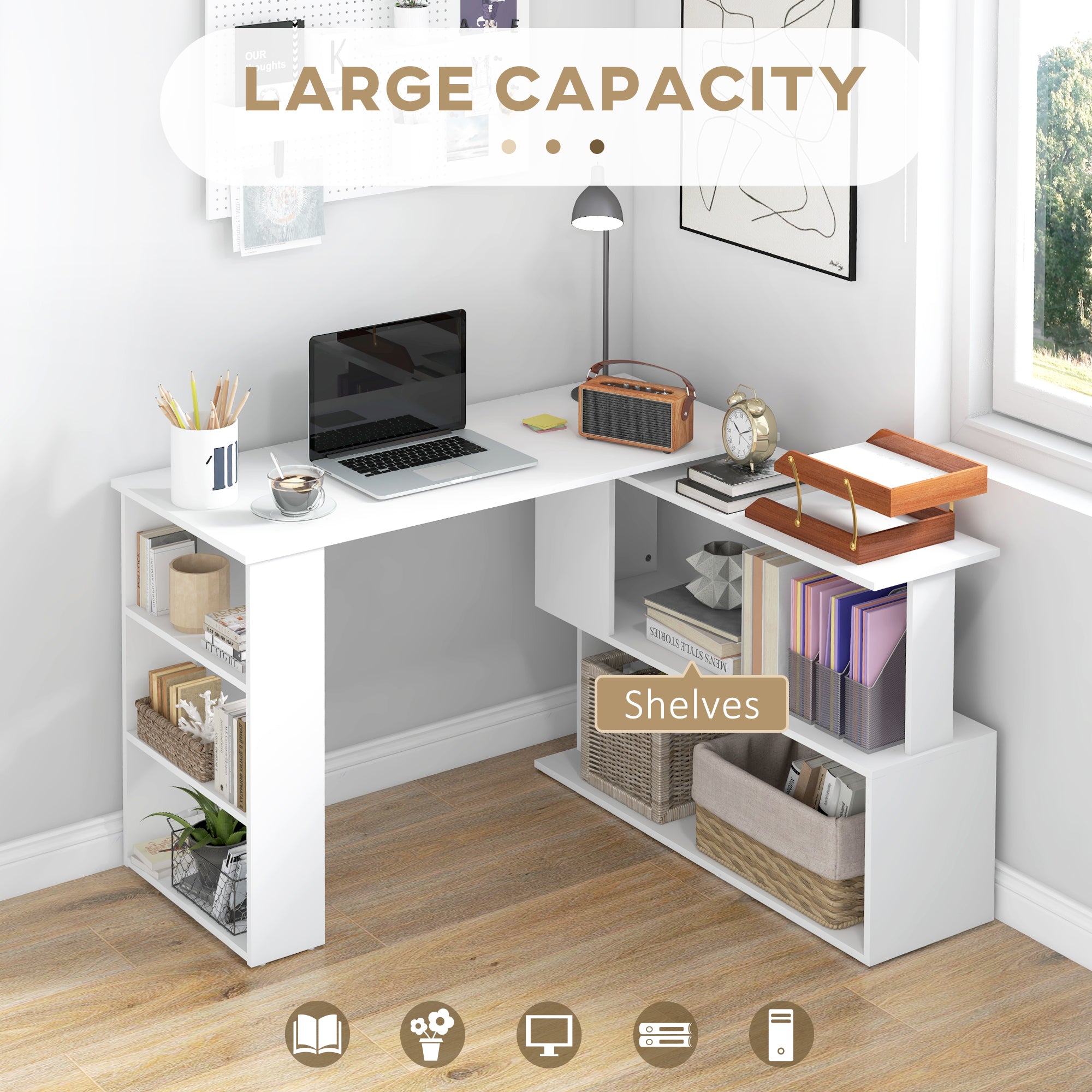 L Shaped Corner Desk, 360 Degree Rotating Home