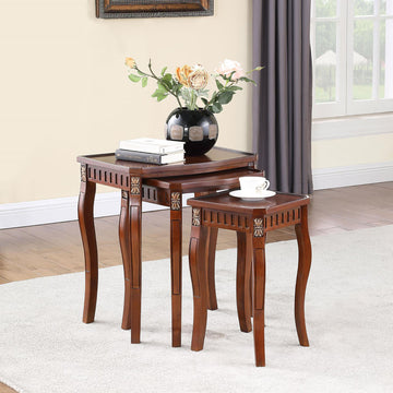 3 Piece Curved Leg Nesting Table Set Brown Brown Primary Living Space Traditional Tabeltop Coffee & End Tables Wood