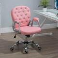 Pu Leather Home Office Chair, Button Tufted Desk Chair With Padded Armrests, Adjustable Height And Swivel Wheels, Pink Pink Faux Leather