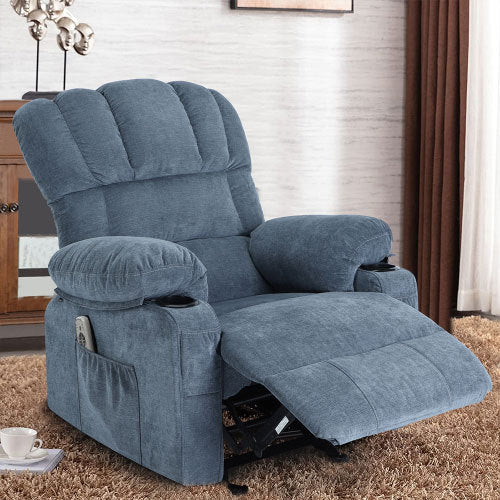 Recliner Chair Massage Heating Sofa With Usb And Side Pocket 2 Cup Holders Blue Blue Soft Foam Fabric