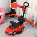 3 In 1 Ride On Push Cars For Toddlers, Stroller Sliding Walking Car With Sun Canopy, Horn, Music, Safety Bar, Cup Holder And Storage, Red Red Polypropylene