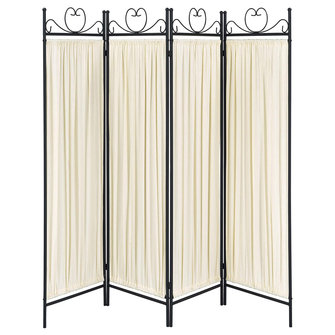 Beige And Black 4 Panel Folding Screen Beige Traditional Metal