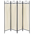 Beige And Black 4 Panel Folding Screen Beige Traditional Metal