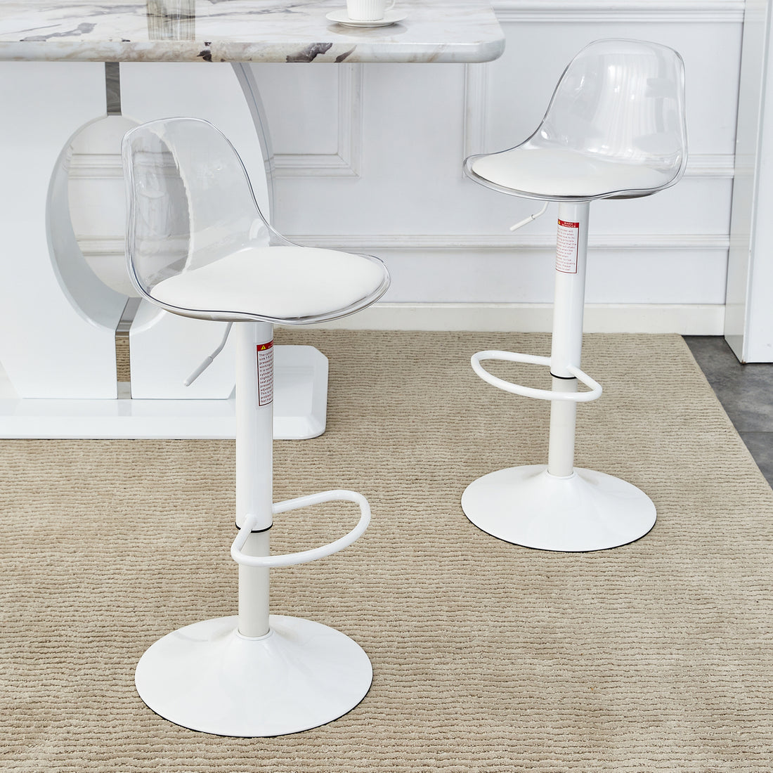 Modern Minimalist Bar Chairs And Bar Stools. Can Rotate 360 And Adjust Lifting. Pet Backrest And Pu Seats. Set Of 2. Suitable For Bars, Restaurants, And Front Desk Cashiers. White Pu