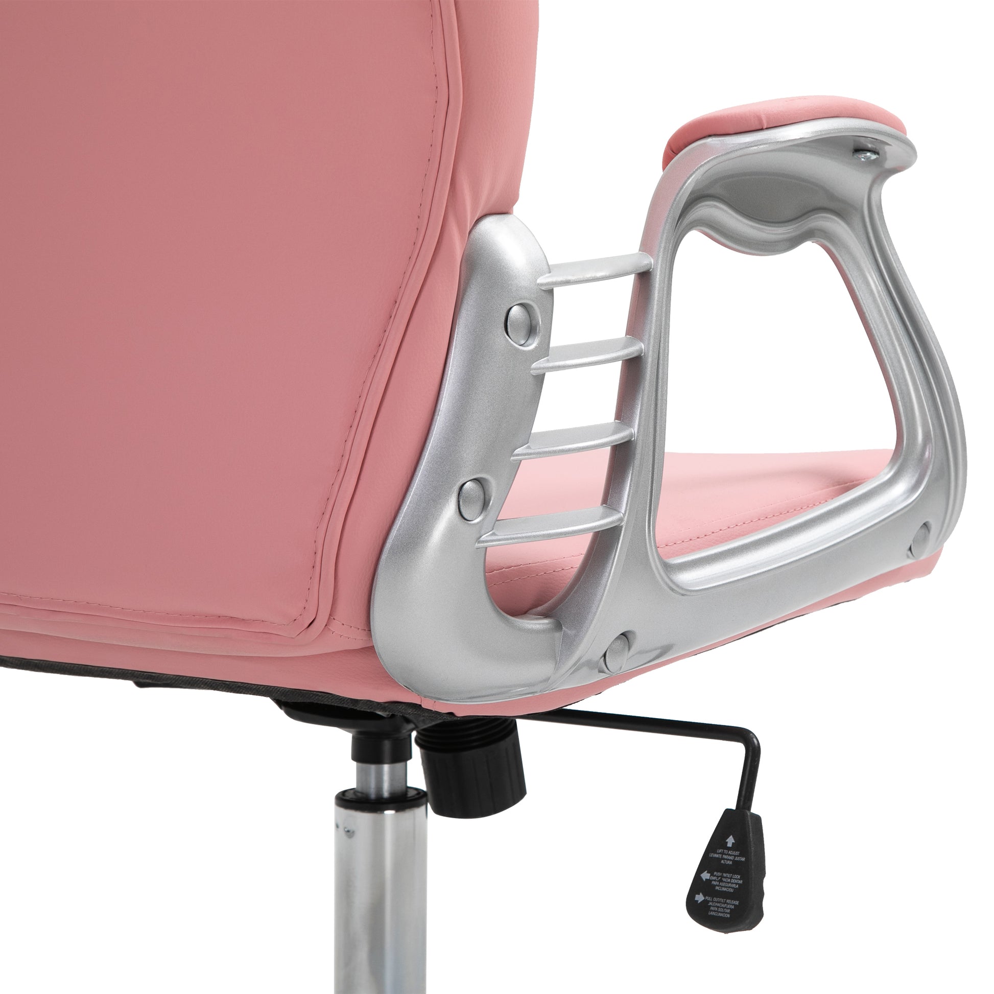 Pu Leather Home Office Chair, Button Tufted Desk Chair With Padded Armrests, Adjustable Height And Swivel Wheels, Pink Pink Faux Leather