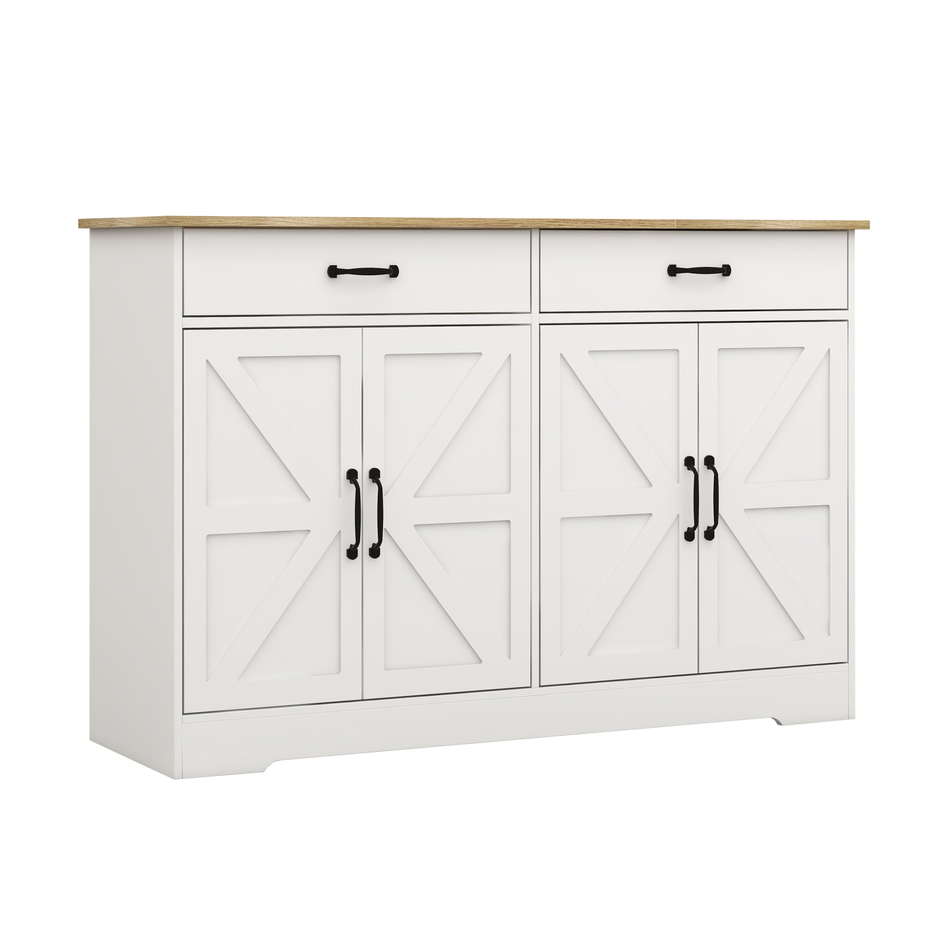 47.95" Farmhouse Buffet Cabinet Storage Sideboard With 2 Drawers And 4 Doors For Dining Living Room Kitchen Cupboard White White Mdf