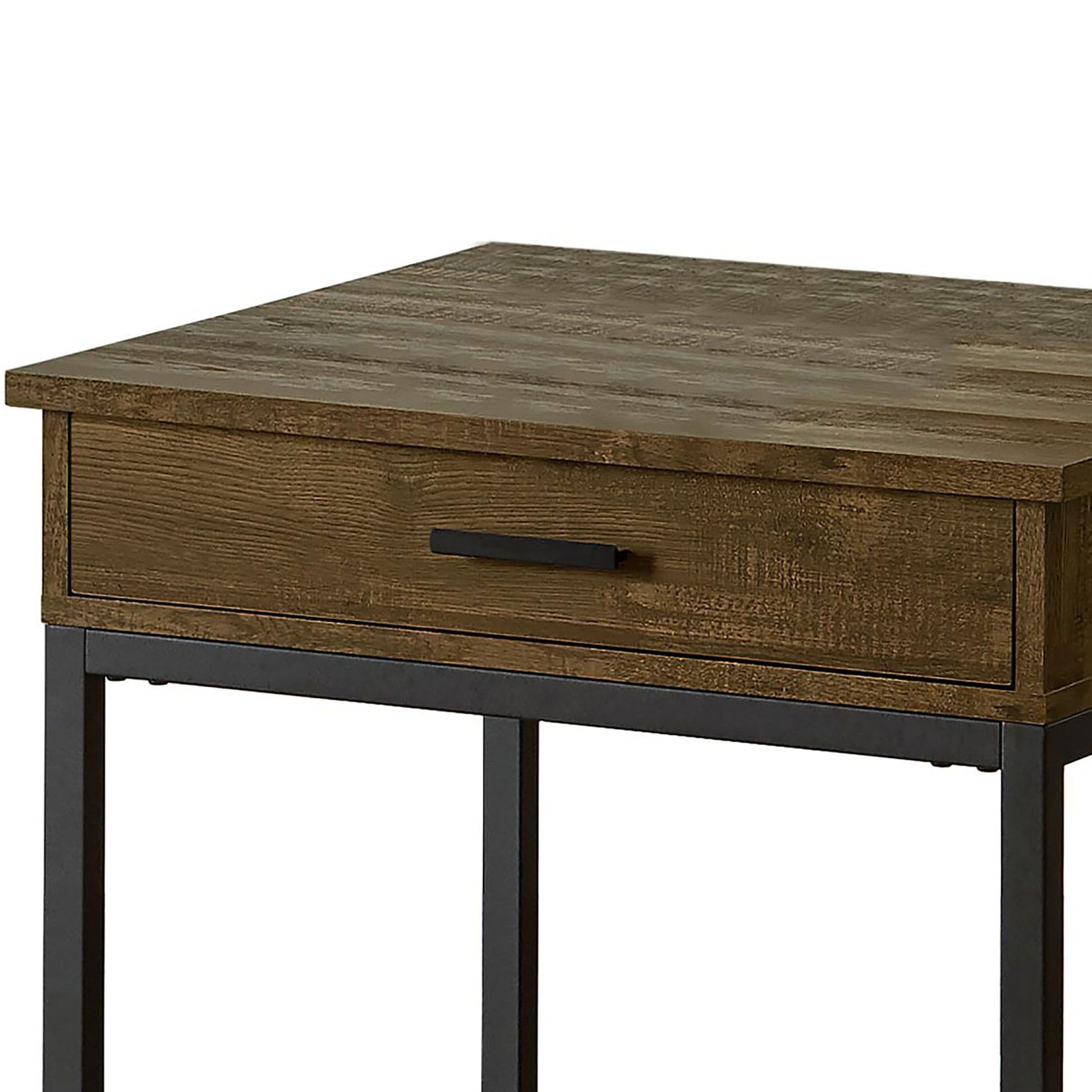 Brown Oak And Sandy Black Square End Table Brown Primary Living Space Industrial Square Drawers Coffee & End Tables Wood