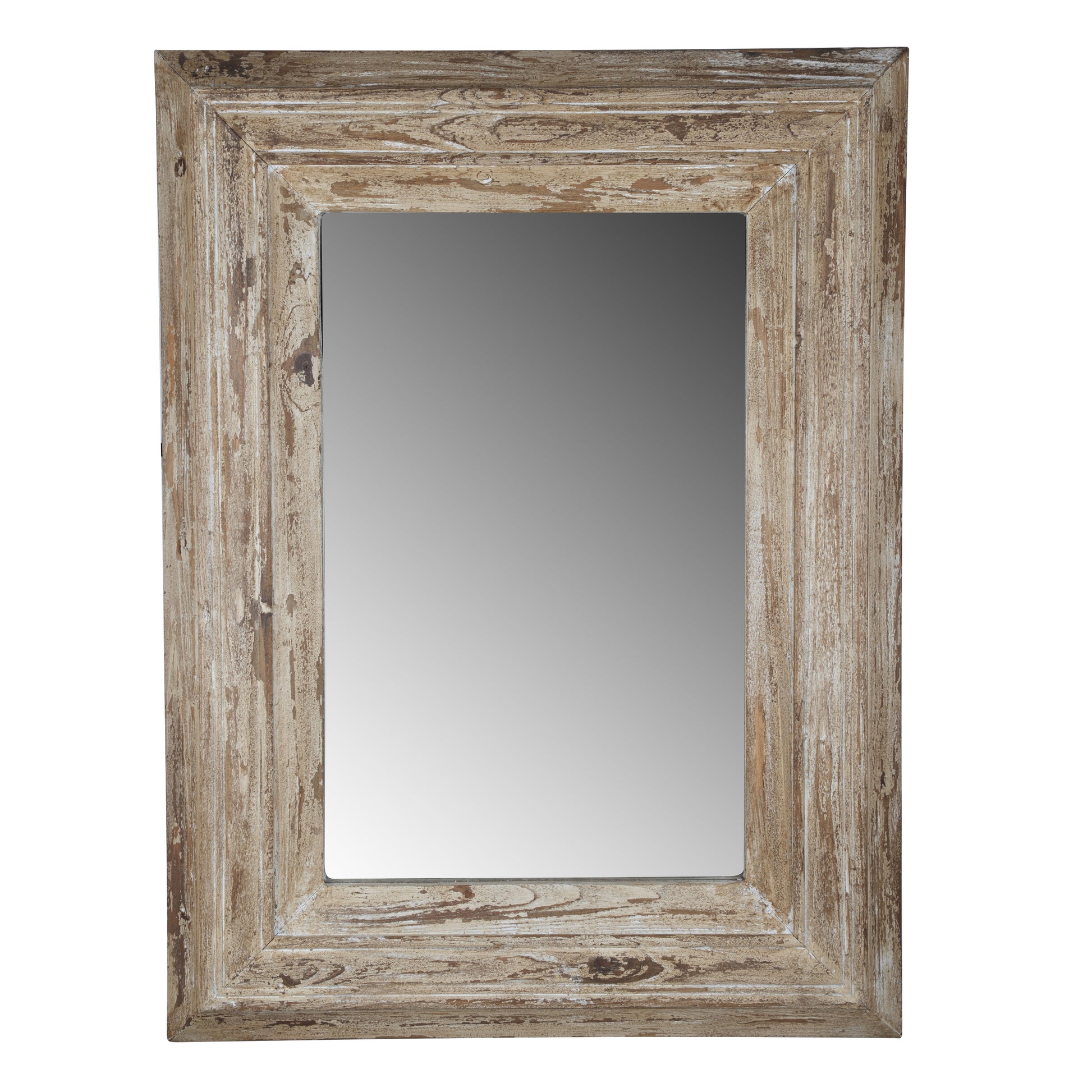 30X2X39" Rectangle Wall Accent Mirror With Distressed Wood Frame Brown Wood