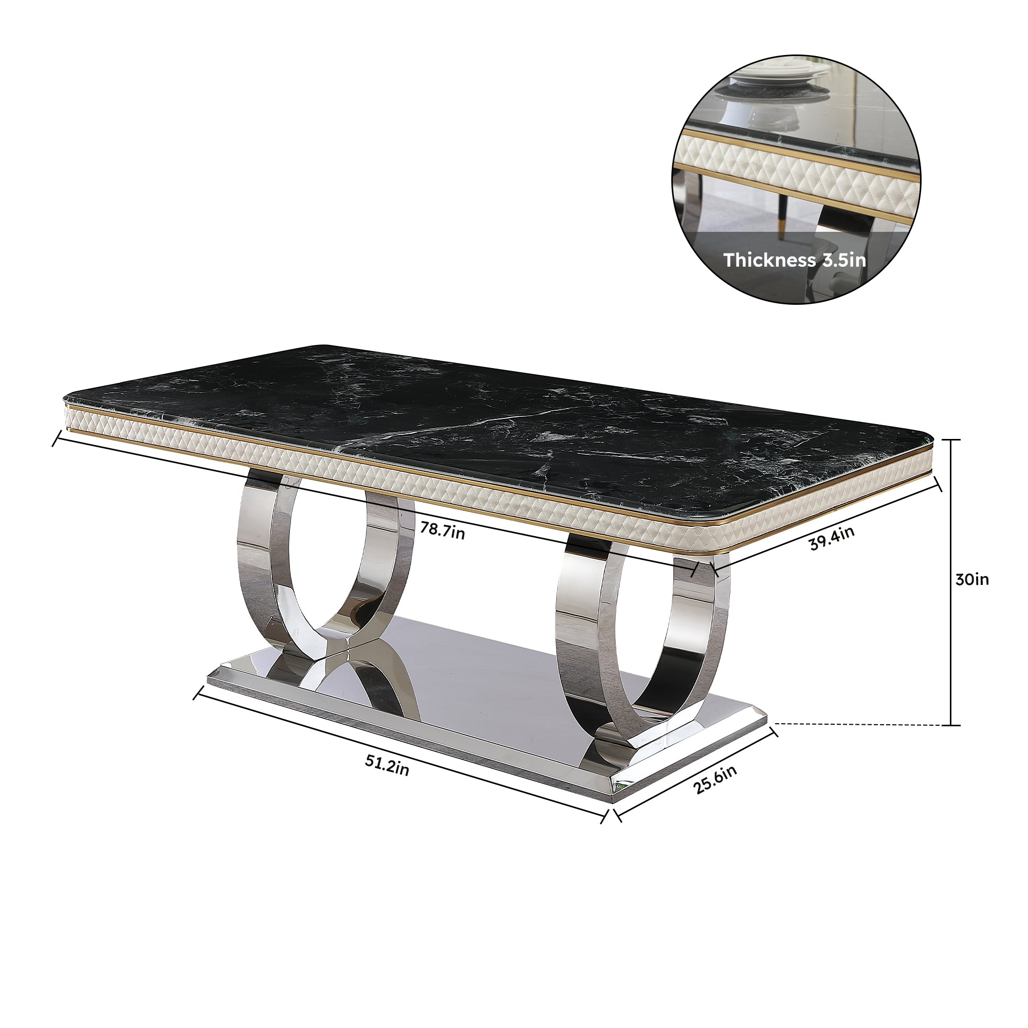 Luxury Modern Dining Table 78.7inch Black Dining Table black-artificial marble